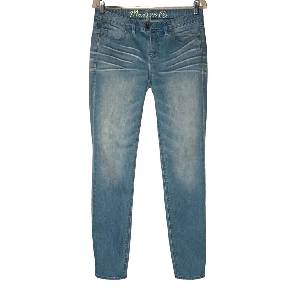 Madewell Low Rise Skinny Jeans Blue Light Wash Distressed Stretch Size 27/28